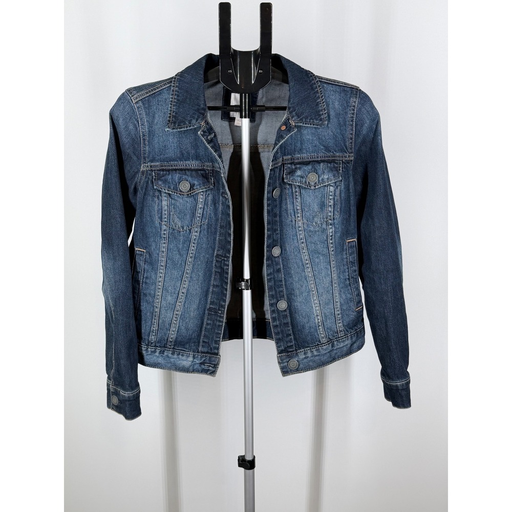 LC Lauren Conrad Womens Dark Wash Denim Trucker Jacket XS Blue Stretch Cotton